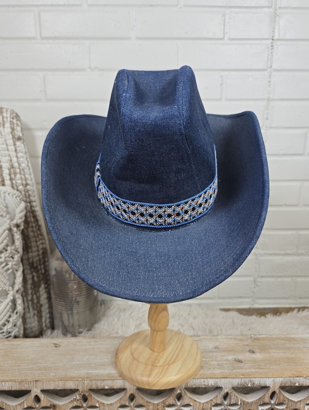 Vintage Youngan Blue Denim Cowboy Hat with Embroidered Band - Picture 6 of 11